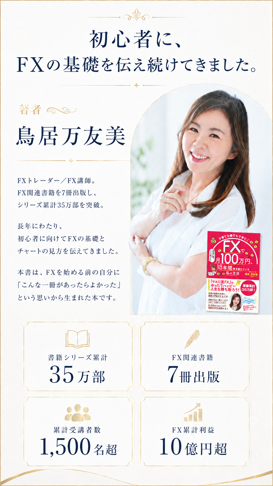 初心者に、FXの基礎を伝え続けてきました。鳥居万友美プロフィール。